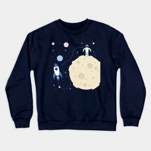 Moon Man Space Suit Rocket Ship Astronaut Lunar Landing Art Crewneck Sweatshirt